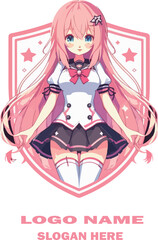 Anime girl logo icon vector  white background .