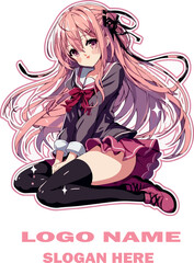 Anime girl logo icon vector  white background .