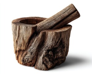 Wooden Mortar And Pestle On White Background