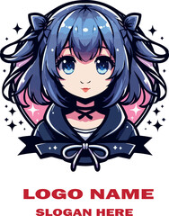 Anime girl logo icon vector white background .