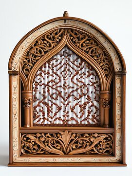 Intricate wooden arch with detailed carvings and patterns, showcasing fine craftsmanship.