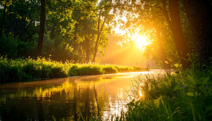 Golden Sunset Over Lake