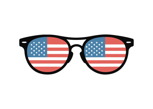 Stylish sunglasses with American flag reflection Vector Illustration, sunglasses Icon