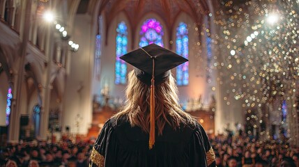 Graduate Receiving Degree At Graduation Ceremony In Church