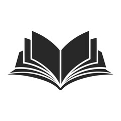 Open book with black pages and a white background, symbolizing knowledge and learning, isolated on white background