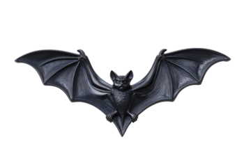Dark sculpted bat with outstretched wings against black isolated on a transparent background creature