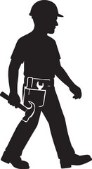 Construction Worker Wearing Helmet and Holding Tools ,,Skilled Laborer in Safety Gear with Tool Belt on Construction Site,
Builder with Hard Hat and Tools Ready for Work,Black and white silhouette,