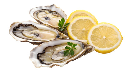 oysters with lemon isolated on white backgroud