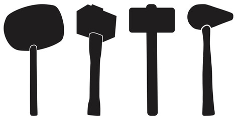 Silhouette Collection of Various Hammers Tools.
