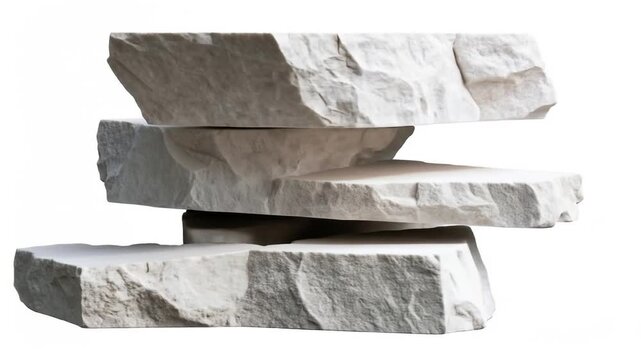 Stack of Natural White Stones with Rough Texture Layers in Isolated Background Showing Solid Mineral Formations Perfect For Adobe Stock