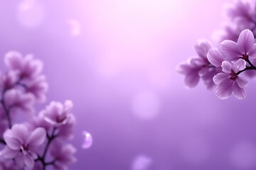 Soft focus image of purple magnolia flowers blooming on branches against a blurred purple background with bokeh effect