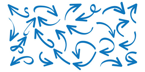 Collection hand drawn arrows. Set simple arrows isolated on white background. Arrow mark icons. Arrow paint - stock vector.