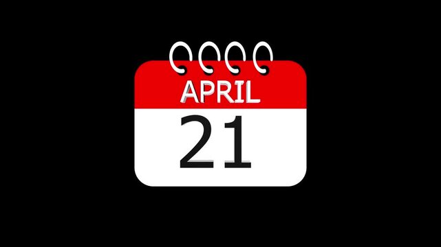 day date 21 april concept template calendar page animation concept. Calendar with the date april 21 on a black background. april 21- Daily Calendar Icon in flat design style.