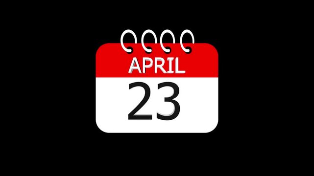 day date 23 april concept template calendar page animation concept. Calendar with the date april 23 on a black background. april 23- Daily Calendar Icon in flat design style.