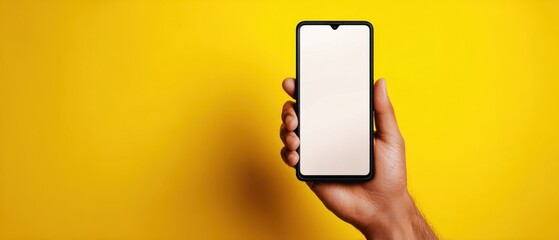 The smartphone held up against a vibrant yellow background for display purposes.