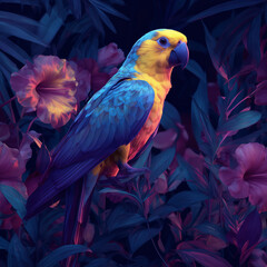 Vibrant Scarlet Macaw Portrait Against Dark Blue
