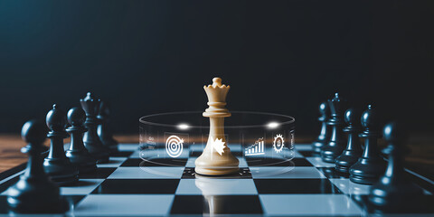 Strategic business leader commanding success with data driven insights on a digital chessboard