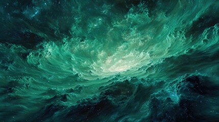 Emerald Green Nebula Space Landscape