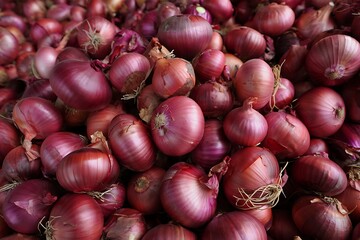 Close-up of a Pile of Fresh Red Onions