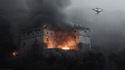 Air strikes by drones.
Destroying a base with drone bombing.