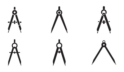 Set of Drawing Compasses Tool Silhouettes Geometry and Education Icons © Mizanur Rahman