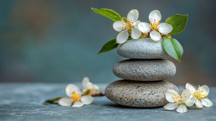 Serene stones with flowers symbolizing calm and balance