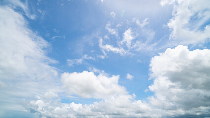 Cloudsape of white clouds under blue sky. Densely covered the view looks like it is moving forward. for background and textured.