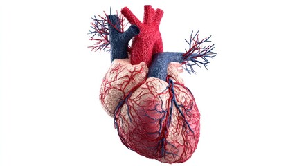 3D render of human heart model with detailed veins and arteries on clean white background