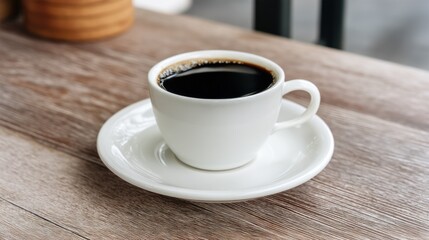 Fototapeta premium Black coffee cup on white saucer