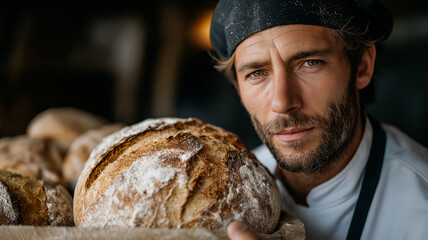 Freshly baked bread with passionate baker
