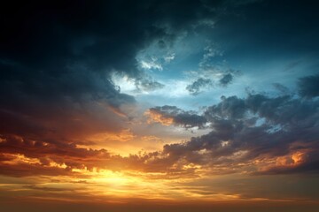 Dramatic Sunset Sky: Fiery Hues and Dark Cloudscape