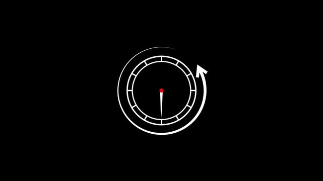Clock Animation in 24 Hour Loop animation with optional matte. Matte included.Abstract analog new clock icon animation 4k video. wall clock. 4k, video, black, background,