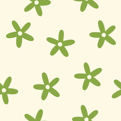 Seamless Floral Pattern Background: Colorful Retro Lime Daisy Flowers on Light Background