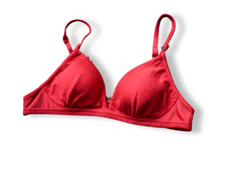 Red bra isolated on white and transparent background. Modern fashion cloths for ladies.