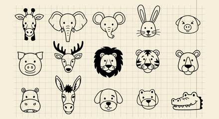 Cute Cartoon Animal Heads Collection