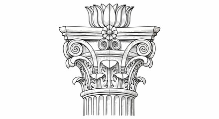 Detailed Ionic Column Capital Illustration with Floral and Scroll Elements