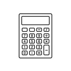 Illustration of a simple black and white calculator with basic functions