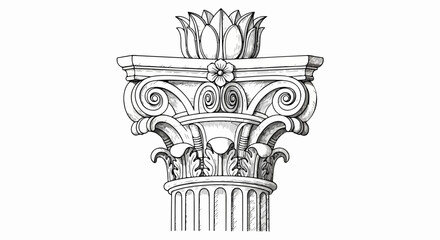 Detailed Black and White Architectural Column with Floral and Scrollwork Design