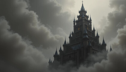 Dark Gothic Fantasy Castle in the Clouds