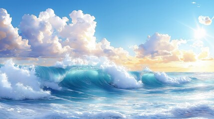 Fototapeta premium Abstract water ocean wave, blue, aquamarine, turquoise texture. Web banner with blue and white water wave Graphic resource as background for ocean wave abstraction.