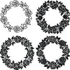 Minimalist Rose and Leaf Wreath Elegant Wedding Vector Design