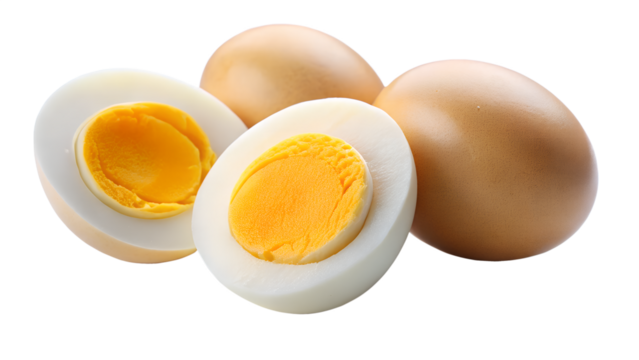 Hard Boiled Eggs Halved and Whole on a Black Background