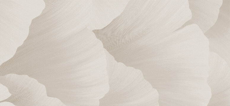 Elegant abstract beige background with layered leaf shapes, flowing texture lines, and soft tonal shading.