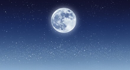 Full moon in a starry night sky with a gradient blue to dark background. Celestial view for space and astronomy concepts.
