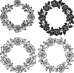 Minimalist Rose and Leaf Wreath Elegant Wedding Vector Design