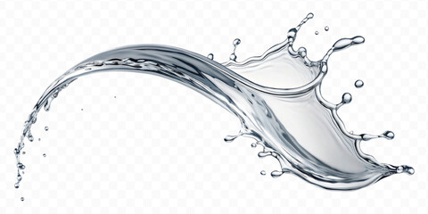 realistic 3d smooth liquid clean water splash in curve style isolated on transparent background