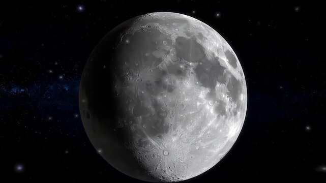 Detailed Grayscale Moon In Deep Space Full Of Stars Lunar Surface Texture Space Exploration With Craters And Rough Terrain
