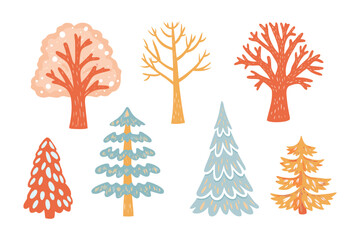Illustrative Trees: A selection of stylized trees showcase seasonal diversity and natural forms. These illustrations capture the essence of nature's arboreal beauty in an engaging visual display. 