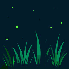 Magical night with fireflies and tall grass