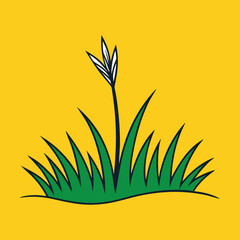 Simple illustration of grass and a single sprout on a yellow background
